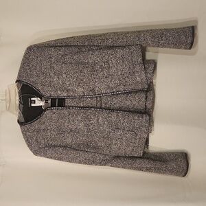 Bebe Tweed Skirt Suit w/ Faux Leather Trim